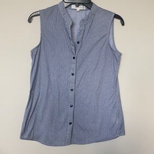 Blue PinStriped Eden & Olivia Cotton Light Weight Button-down Tank Top